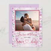 フローラグラデーションピンクと紫の水彩招待状 案内ポストカード (正面/裏面)