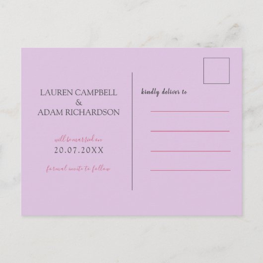 フローラグラデーションピンクと紫の水彩招待状 案内ポストカード (裏面)