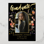 フローラグラデーション写真卒業パーティースクリプト金ゴールド 箔招待状 (正面)