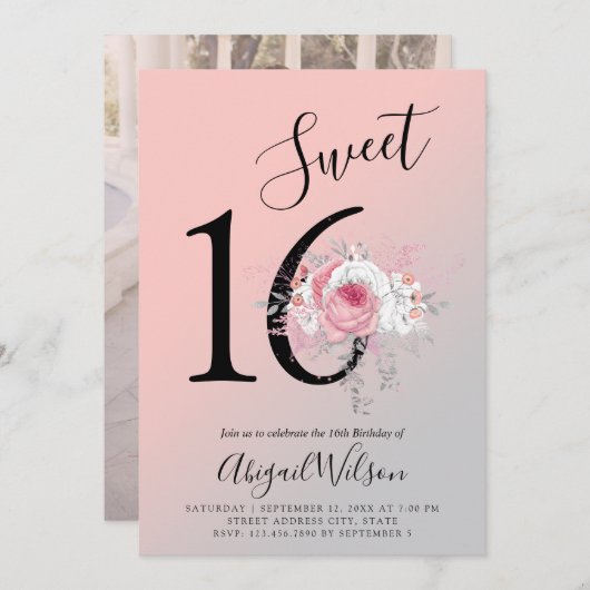 フローラグラデーションsweet sixteen誕生パーティー 招待状 (正面/裏面)