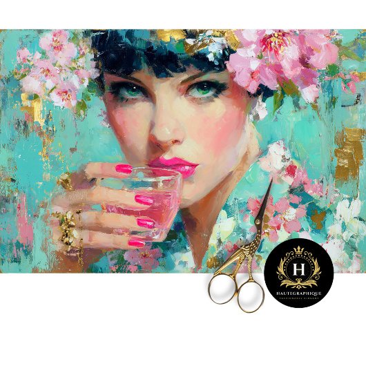 フローラグラムウーマンとピンクのドリンクの切り離 薄葉紙