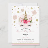 フローラグラム金ゴールドグリッターユニコーンベビーシャワー 招待状 (正面)