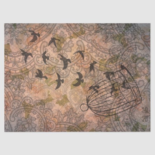 フローラグランジバードケージヴィンテージレース 薄葉紙 (正面)