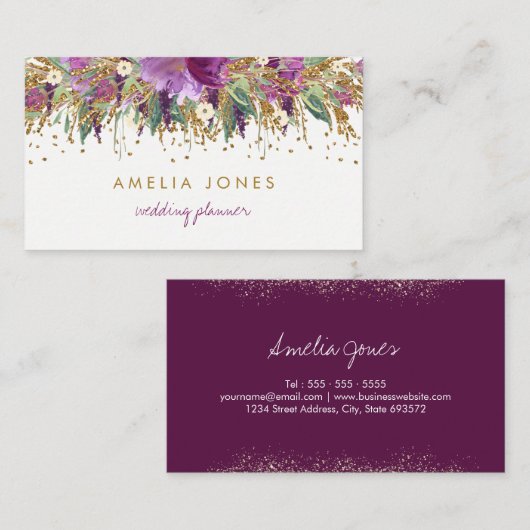 フローラグリッターきらめくアメジスト名刺 名刺 (正面/裏面)