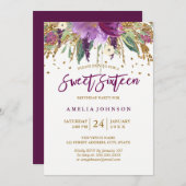 フローラグリッターきらめくアメジストSweet sixteen 招待状 (正面/裏面)