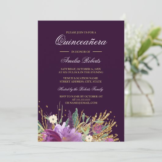 フローラグリッターきらめくキンセアニェラ招待状 招待状 (スタンド正面)