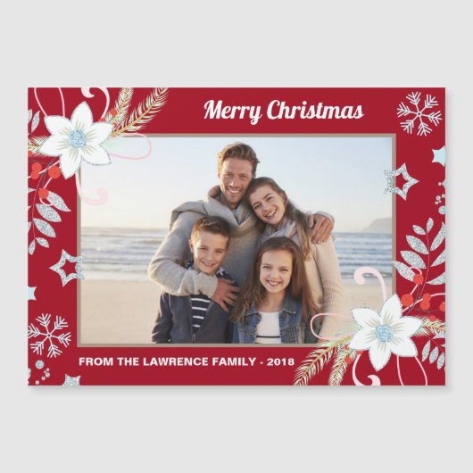 フローラグリッタースノーフレーク赤いクリスマスフォト (正面)