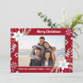 フローラグリッタースノーフレーク赤いクリスマスフォト シーズンカード (スタンド正面)