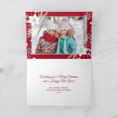 フローラグリッタースノーフレーク赤いクリスマスフォト シーズンカード (内部)