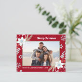 フローラグリッタースノーフレーク赤いクリスマスフォト シーズンポストカード (スタンド正面)