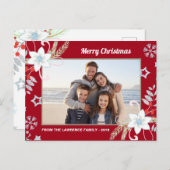 フローラグリッタースノーフレーク赤いクリスマスフォト シーズンポストカード (正面/裏面)