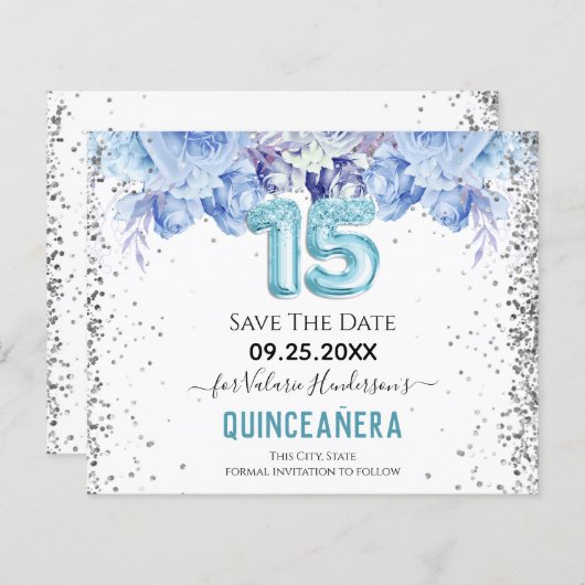 フローラグリッターブルークインセアニラ日付を保存 (正面/裏面)