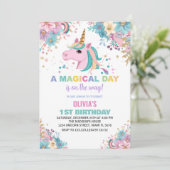 フローラグリッターユニコーン誕生日招待状 招待状 (スタンド正面)