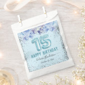 フローラグリッターライトブルーハッピー15誕生日 フェイバーバッグ (クリップ留めされた状態)