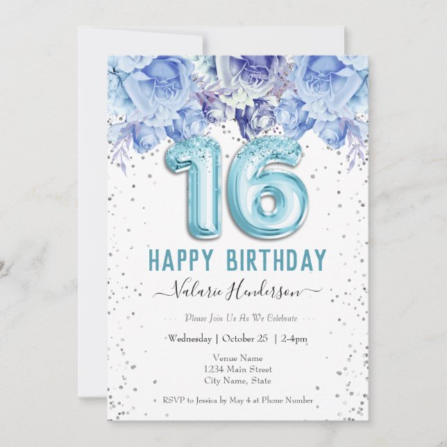 フローラグリッターライトブルーハッピー16誕生日 (正面)