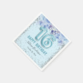 フローラグリッターライトブルーハッピー16誕生日 スタンダードカクテルナプキン (角)