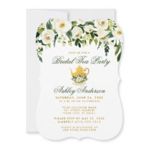 フローラグリーンおよび金ゴールドブライダルティーパーティー招待状GB