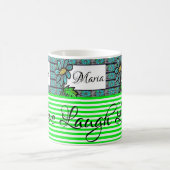 フローラグリーンとホワイトストライプマグ コーヒーマグカップ (中央)