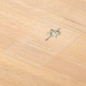 フローラグリーンアイボリーバラ金ゴールドクロスガールバプテスマ アクリル招待状 (レイダウン)