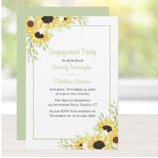 フローラグリーンイエローサンフラワーズ婚約パーティ 招待状