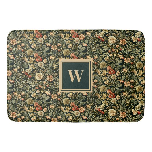 フローラグリーンウィリアムインスパイアモリスモノグラム バスマット (正面)