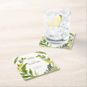 フローラグリーンウォーターカラーエレガントブライダルシャワー スクエアペーパーコースター (インサイチュ)