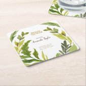 フローラグリーンウォーターカラーエレガントブライダルシャワー スクエアペーパーコースター (アングル)