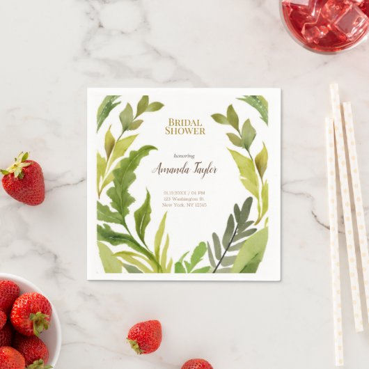 フローラグリーンウォーターカラーエレガントブライダルシャワー スタンダードカクテルナプキン (インサイチュ)