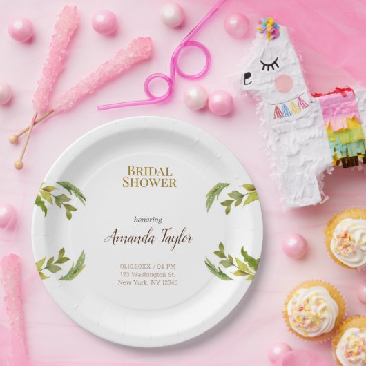 フローラグリーンウォーターカラーエレガントブライダルシャワー ペーパープレート (パーティー)