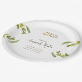 フローラグリーンウォーターカラーエレガントブライダルシャワー ペーパープレート (アングル)