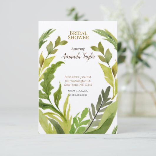 フローラグリーンウォーターカラーエレガントブライダルシャワー 招待状 (スタンド正面)