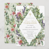 フローラグリーンウォーター色ファースト・ホリー・コミューン 招待状 (正面/裏面)