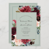 フローラグリーンエレガント赤面ス結婚クリプト 招待状 (正面/裏面)
