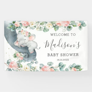 フローラグリーンエレファントベビーシャワーガールウェルカム 横断幕
