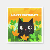 フローラグリーンオレンジブラックキャット誕生日 スタンダードカクテルナプキン (正面)
