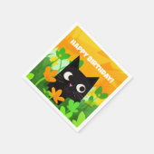 フローラグリーンオレンジブラックキャット誕生日 スタンダードカクテルナプキン (角)