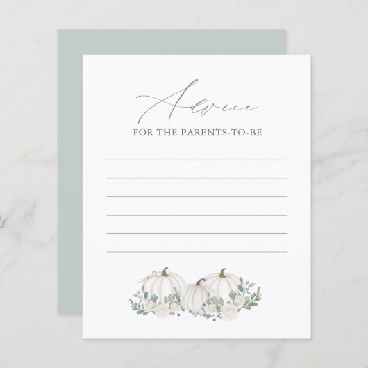 フローラグリーンカボチャ赤ちゃんシャワーアドバイスカード (正面/裏面)