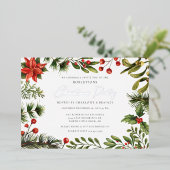 フローラグリーンクリスマスパーティーシルバー 箔招待状 (立ち正面)