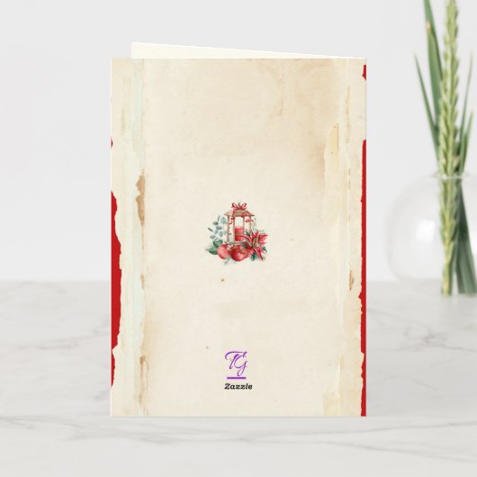 フローラグリーンクリスマスリボンレッドポインセチア シーズンカード (裏面)