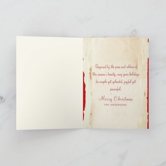 フローラグリーンクリスマスリボンレッドポインセチア シーズンカード (内部)