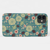フローラグリーンティール(緑がかった色)ピンクトスパターン(の模様が)あるフラワー Case-Mate iPhoneケース (裏面(横))