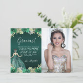 フローラグリーンドレス誕生日写真キンセアニェラ サンキューカード (スタンド正面)