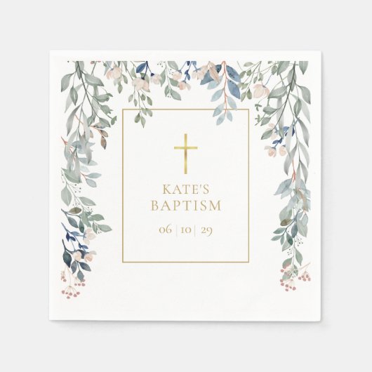 フローラグリーンバプテスマ《キリスト教》洗礼式や命名式 スタンダードカクテルナプキン (正面)