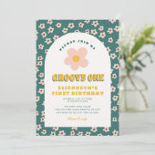 フローラグリーンピンクグルーヴィワンベビー第1誕生日 招待状 (スタンド正面)