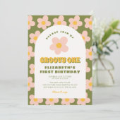 フローラグリーンピンクグルーヴィワンベビー第1誕生日 招待状 (スタンド正面)