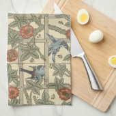 フローラグリーンピンクヴィンテージウィリアムモリストレリス キッチンタオル (四つ折り)