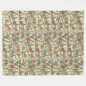 フローラグリーンピンクヴィンテージウィリアムモリストレリス フリースブランケット (正面(横))