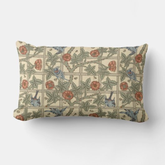 フローラグリーンピンクヴィンテージウィリアムモリストレリス ランバークッション (正面)