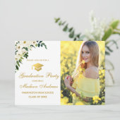 フローラグリーンフォト金ゴールド卒業パーティー招待状 招待状 (スタンド正面)