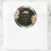 フローラグリーンブラック金ゴールド製品ラベルPink Roses ラウンドシール (バッグ)